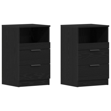 vidaXL Κομοδίνα 2 τεμ. Μαύρο Οξιά 40x35x65cm Επεξεργασμένο ξύλο