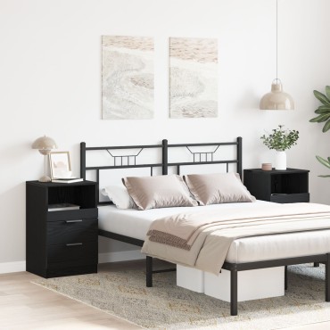 vidaXL Κομοδίνα 2 τεμ. Μαύρο Οξιά 40x35x65cm Επεξεργασμένο ξύλο