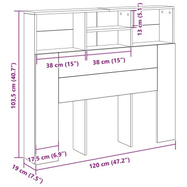 vidaXL Κεφαλάρι Ντουλάπα Μαύρο Δρυς 120x19x103.5cm Επεξεργασμένο Ξύλο 1 τεμ.