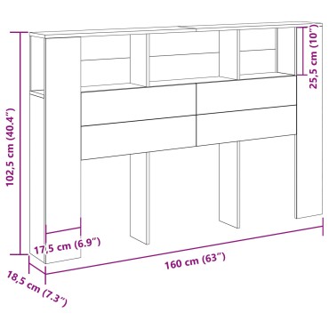 vidaXL Κεφαλάκι Κρεβατιού Μαύρο Δρυς - 160x19x104.5cm Κατασκευασμένο από Επεξεργασμένο Ξύλο
