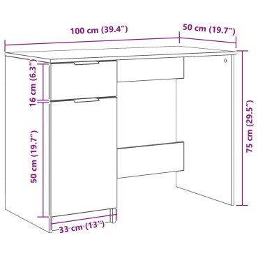 vidaXL Μαύρο Γραφείο Σαρκαστική - 100x50x75cm - Κατασκευασμένο από Επεξεργασμένο ξύλο 1 τεμ.