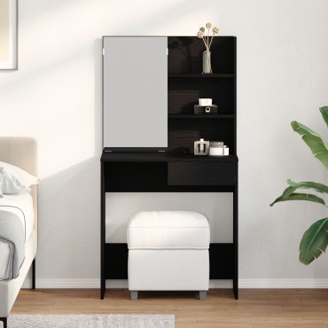 vidaXL Μαύρο Τραπέζι Μακιγιάζ με Καθρέπτη - 74.5x40x141 εκ