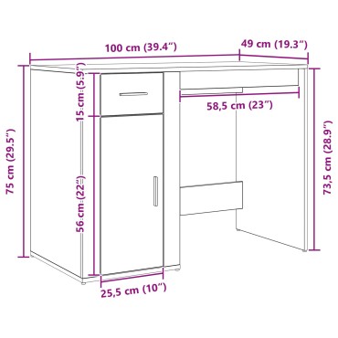 vidaXL Γραφείο Μαύρο Δρυς 100x49x75cm Επεξεργασμένο Ξύλο 1 τεμ.