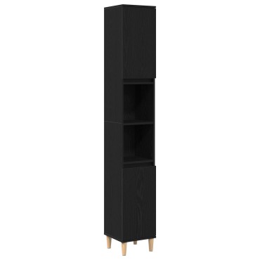 vidaXL Ντουλάπι Μπάνιου Μαύρο Δρυς 30x30x190cm Επεξεργασμένο Ξύλο 1 τεμ.