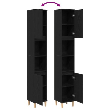 vidaXL Ντουλάπι Μπάνιου Μαύρο Δρυς 30x30x190cm Επεξεργασμένο Ξύλο 1 τεμ.