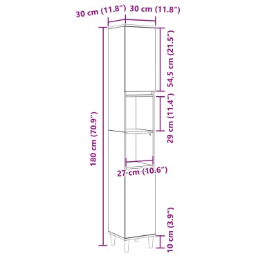 vidaXL Ντουλάπι Μπάνιου Μαύρο Δρυς 30x30x190cm Επεξεργασμένο Ξύλο 1 τεμ.