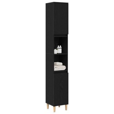 vidaXL Ντουλάπι Μπάνιου Μαύρο Δρυς 30x30x190cm Επεξεργασμένο Ξύλο 1 τεμ.