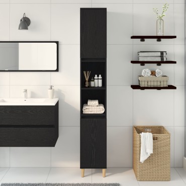 vidaXL Ντουλάπι Μπάνιου Μαύρο Δρυς 30x30x190cm Επεξεργασμένο Ξύλο 1 τεμ.