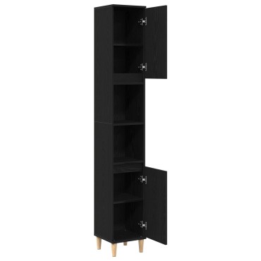 vidaXL Ντουλάπι Μπάνιου Μαύρο Δρυς 30x30x190cm Επεξεργασμένο Ξύλο 1 τεμ.
