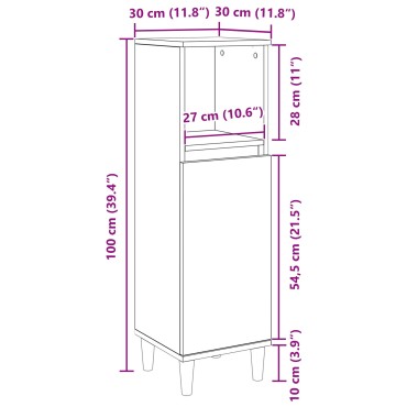 vidaXL Ντουλάπα Μπάνιου Μαύρο Δρυς 30x30x100cm Επεξεργασμένο Ξύλο