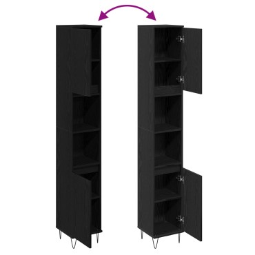 vidaXL Ντουλάπα Μπάνιου Μαύρη Δρυς 30x30x190cm Κατασκευασμένο Ξύλο
