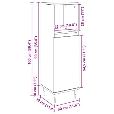 vidaXL Ντουλάπα Μπάνιου Μαύρη Δρυς 30x30x100cm Σύνθετο Ξύλο