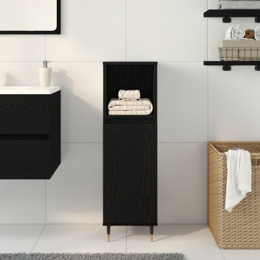 vidaXL Ντουλάπα Μπάνιου Μαύρη Δρυς 30x30x100cm Σύνθετο Ξύλο