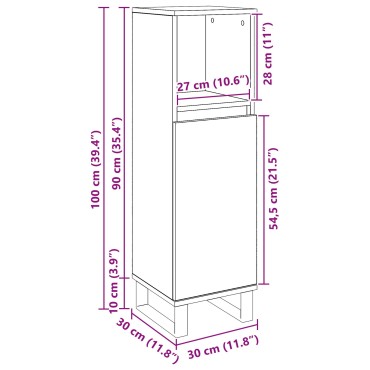 vidaXL Ντουλάπα Μπάνιου Μαύρη Δρυς 30x30x100cm Επεξεργασμένο Ξύλο 1 τεμ.