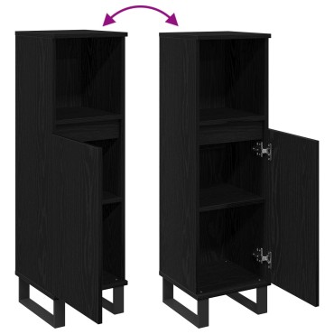 vidaXL Ντουλάπα Μπάνιου Μαύρη Δρυς 30x30x100cm Επεξεργασμένο Ξύλο 1 τεμ.