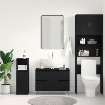 vidaXL Ντουλάπι Μπάνιου Μαύρη Δρυς 80x33x60cm Επεξεργασμένο Ξύλο