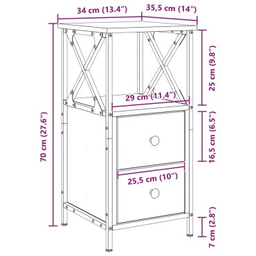 vidaXL Κομοδίνα 2 τεμ. Μαύρη Δρυς 34x35,5x70cm Επεξεργασμένο Ξύλο