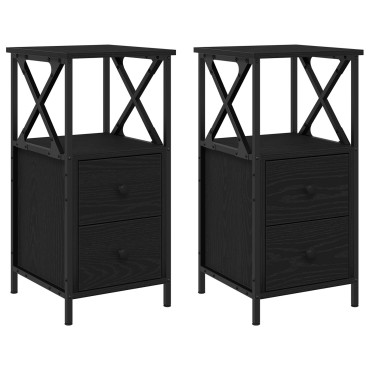 vidaXL Κομοδίνα 2 τεμ. Μαύρη Δρυς 34x35,5x70cm Επεξεργασμένο Ξύλο