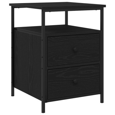 vidaXL Κομοδίνο Μαύρο Δρύινο 44x45x60cm Ξύλο MDF και Ατσάλι 1 τεμ.
