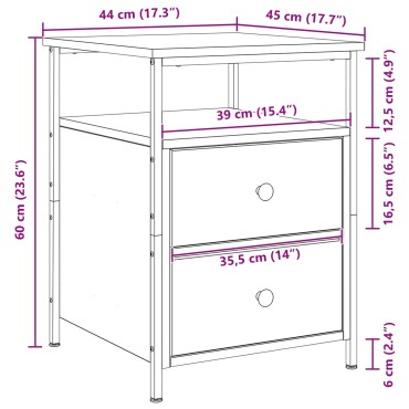 vidaXL Κομοδίνο Μαύρο Δρύινο 44x45x60cm Ξύλο MDF και Ατσάλι 1 τεμ.