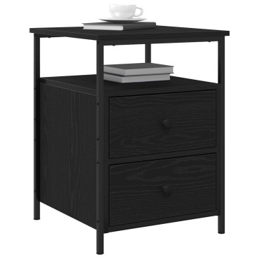 vidaXL Κομοδίνο Μαύρο Δρύινο 44x45x60cm Ξύλο MDF και Ατσάλι 1 τεμ.