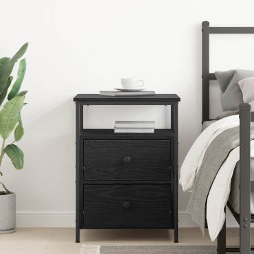 vidaXL Κομοδίνο Μαύρο Δρύινο 44x45x60cm Ξύλο MDF και Ατσάλι 1 τεμ.