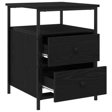 vidaXL Κομοδίνο Μαύρο Δρύινο 44x45x60cm Ξύλο MDF και Ατσάλι 1 τεμ.