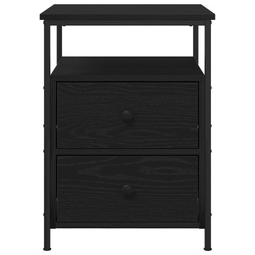 vidaXL Κομοδίνο Μαύρο Δρύινο 44x45x60cm Ξύλο MDF και Ατσάλι 1 τεμ.