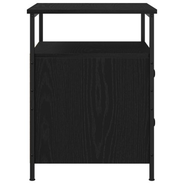 vidaXL Κομοδίνο Μαύρο Δρύινο 44x45x60cm Ξύλο MDF και Ατσάλι 1 τεμ.