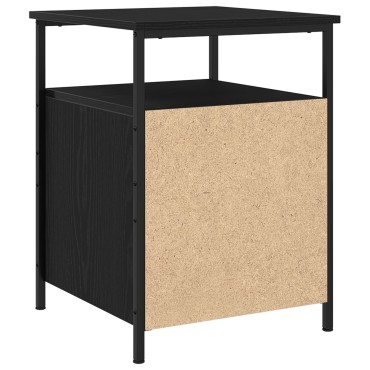 vidaXL Κομοδίνο Μαύρο Δρύινο 44x45x60cm Ξύλο MDF και Ατσάλι 1 τεμ.