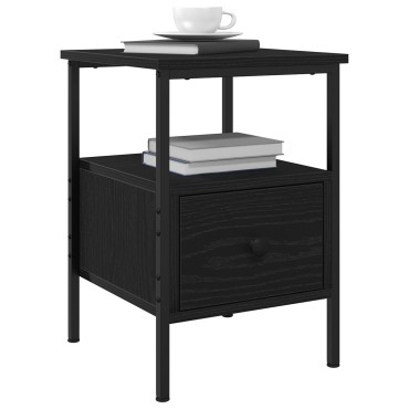 vidaXL Κομοδίνο Μαύρο Δρυς 34x36x50cm Επεξεργασμένο Ξύλο και Χάλυβας 1 τεμ.