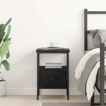 vidaXL Κομοδίνο Μαύρο Δρυς 34x36x50cm Επεξεργασμένο Ξύλο και Χάλυβας 1 τεμ.