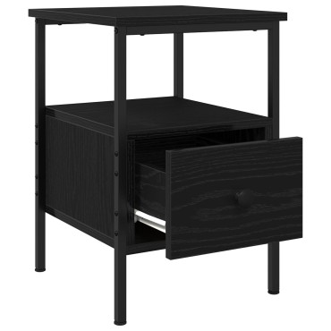vidaXL Κομοδίνο Μαύρο Δρυς 34x36x50cm Επεξεργασμένο Ξύλο και Χάλυβας 1 τεμ.