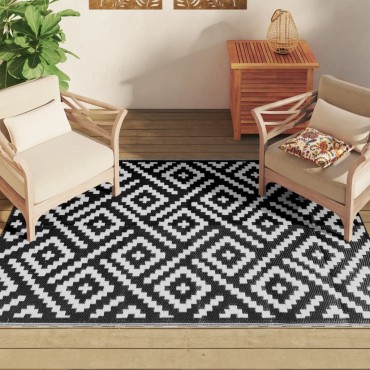 vidaXL Χαλί εξωτερικού χώρου ARAKIL Λευκό και μαύρο 140x200 cm PP
