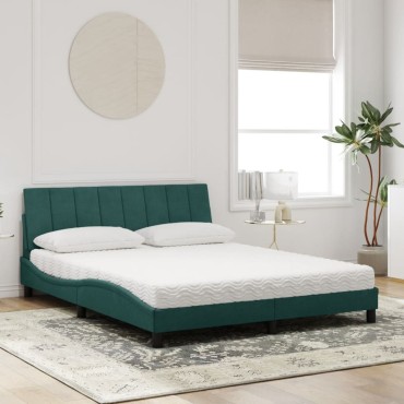 vidaXL Κρεβάτι με Στρώμα Σκούρο Πράσινο 160x200εκ. Βελούδινο