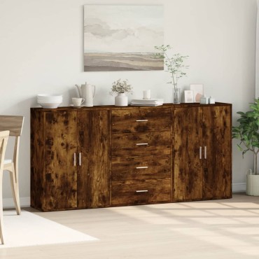 vidaXL Βοηθητικά Ντουλάπια 3 τεμ. Καπνιστή Δρυς 60x31x84cm Επεξ. Ξύλο