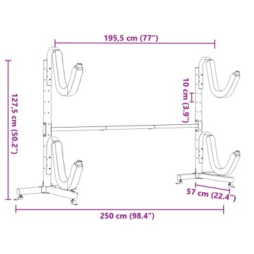 vidaXL Ράφι Αποθήκευσης Καγιάκ για 2 Καγιάκ 250x57x127,5 εκ. Ατσάλι
