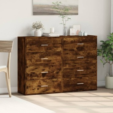 vidaXL Βοηθητικά Ντουλάπια 2 τεμ. Καπνιστή Δρυς 60x31x84cm Επεξ. Ξύλο