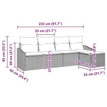 vidaXL Σετ Καναπέ Κήπου Σετ 5 Καφέ Ρατάν Εξωτερικός Τμηματικός Καναπές