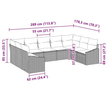 vidaXL Σετ Καναπέ Κήπου Σετ 9 Μπεζ και Γκρι Ρατάν, Πολυεστέρας