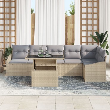 vidaXL Σετ Καναπέ Κήπου Σετ 7 Μπεζ (σκελετός), Γκρι (μαξιλάρια) Γωνιακός