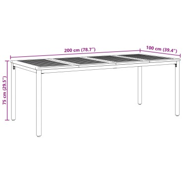 vidaXL Τραπεζάκι Κήπου 200x90x75cm από Μασίφ Ξύλο Ακακίας και Μέταλλο 1 τεμ.