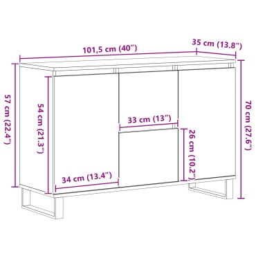 vidaXL Μπουφές Μαύρο Δρυς 104x35x70cm Κατασκευασμένο Ξύλο 1 τεμ.
