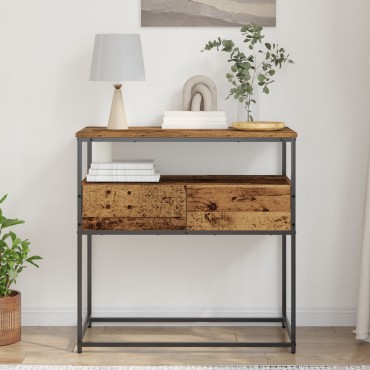 vidaXL Τραπέζι κονσόλας Παλιό Ξύλο 75x40x75cm Συνθετικό Ξύλο και Χάλυβας 1 τεμ.