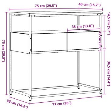 vidaXL Τραπέζι κονσόλας Παλιό Ξύλο 75x40x75cm Συνθετικό Ξύλο και Χάλυβας 1 τεμ.