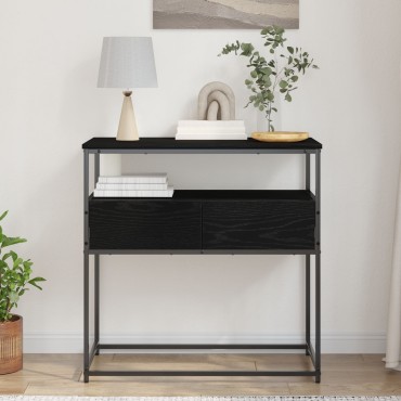 vidaXL Κονσόλα Μαύρη Δρυς 75x40x75cm Επεξεργασμένο Ξύλο και Ατσάλι 1 τεμ.