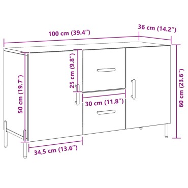 vidaXL Μπουφές Μαύρο Δρυς 100x36x60cm Συγκροτημένο Ξύλο 1 τεμ.