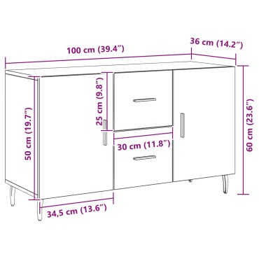 vidaXL Μπουφές Μαύρος Δρυς 100x36x60cm από Ξύλο 1 τεμ.