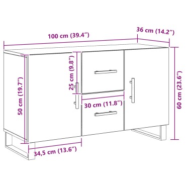 vidaXL Μπουφές Μαύρη Δρυς 100x36x60cm Κατασκευασμένο Ξύλο 1 τεμ.