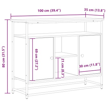 vidaXL Κονσόλα Artisan Oak 100x35x80cm Κατασκευασμένο ξύλο και Ατσάλι 1 τεμ.